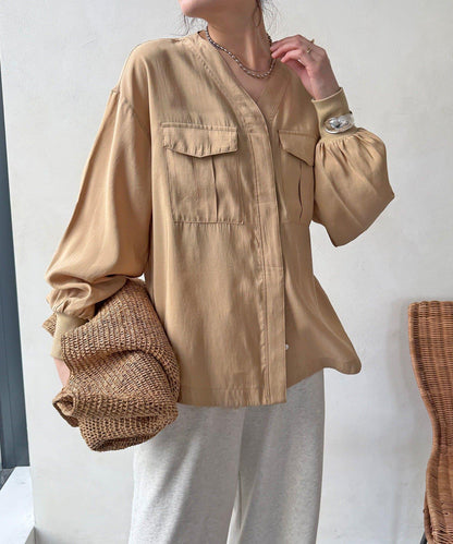 無領夾克風設計襯衫