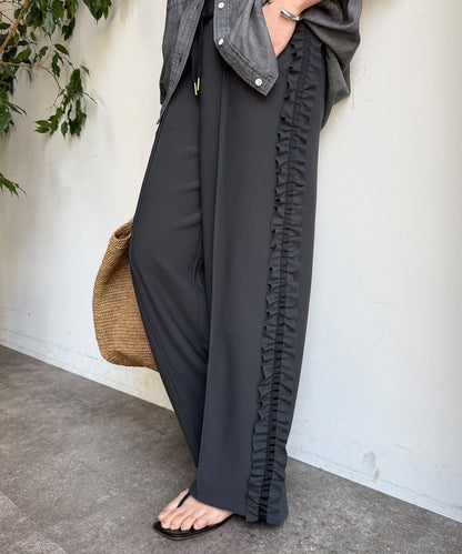 彈力喬其紗側邊荷葉邊褲子（網絡限定）