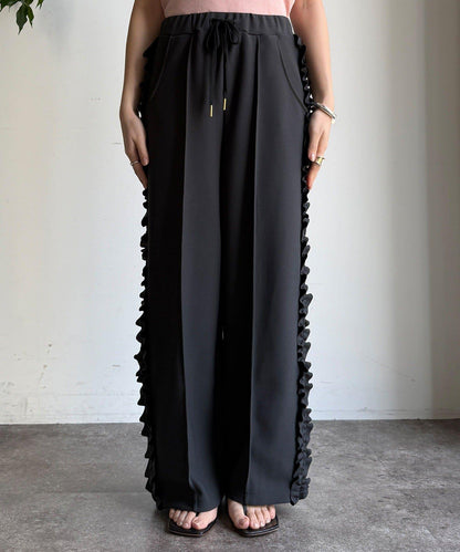 彈力喬其紗側邊荷葉邊褲子（網絡限定）