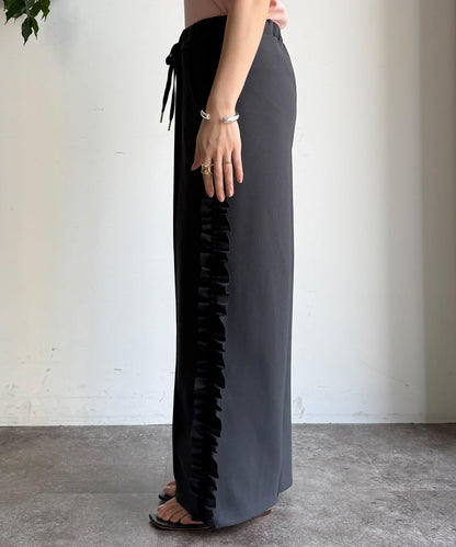 彈力喬其紗側邊荷葉邊褲子（網絡限定）