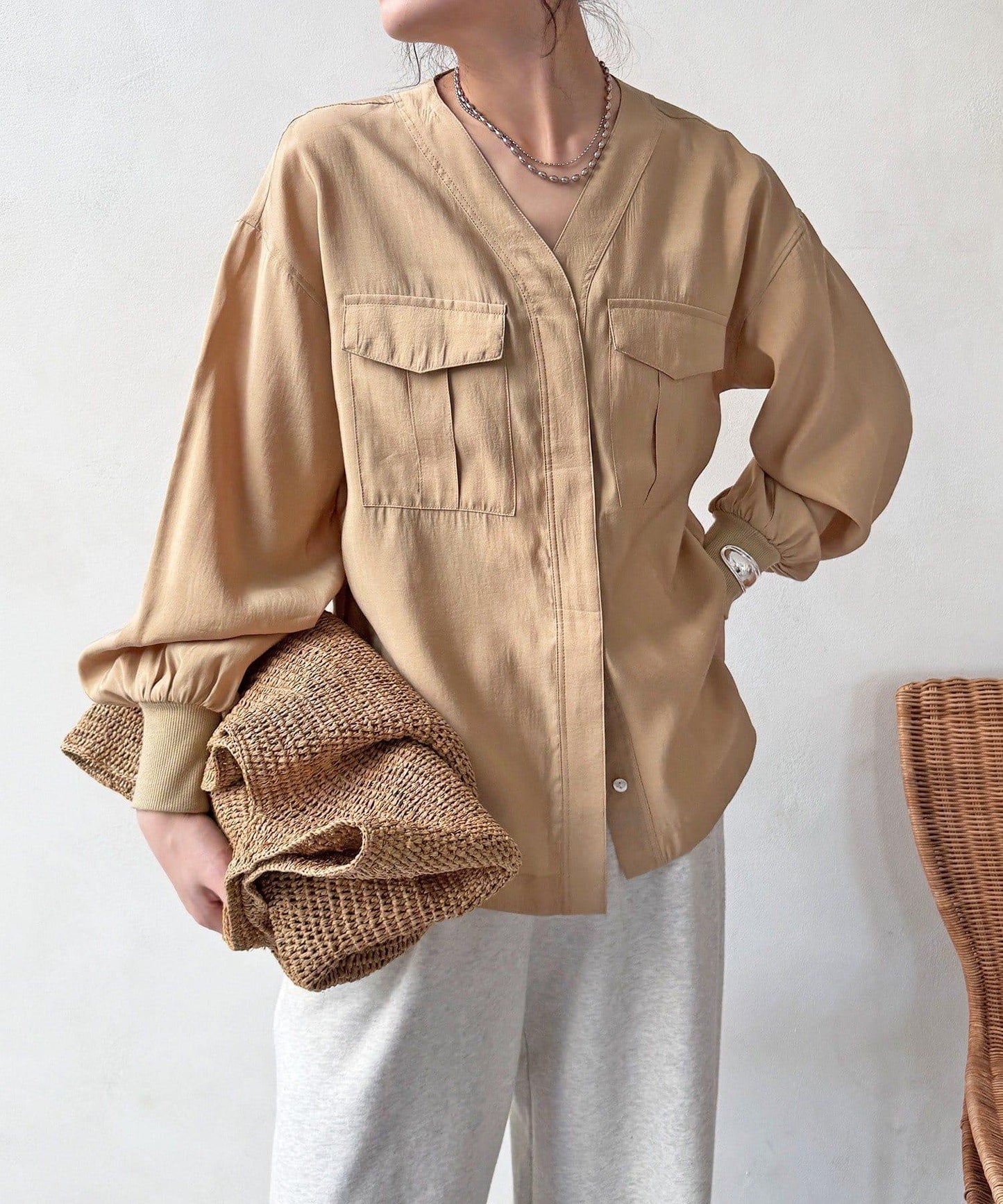 無領夾克風設計襯衫