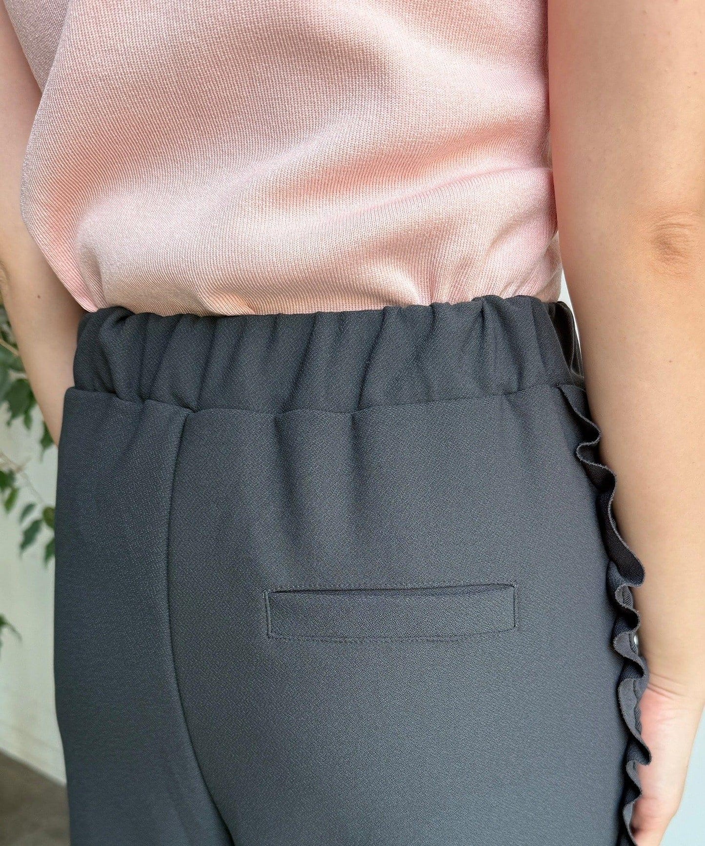 彈力喬其紗側邊荷葉邊褲子（網絡限定）