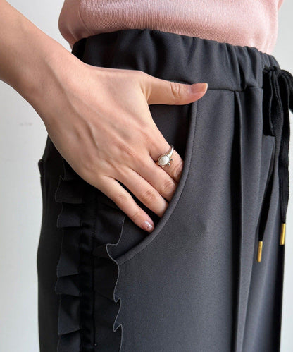 彈力喬其紗側邊荷葉邊褲子（網絡限定）