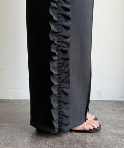 彈力喬其紗側邊荷葉邊褲子（網絡限定）