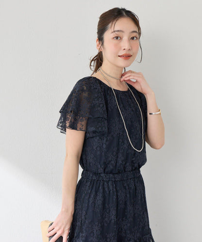 網紗刺繡 荷葉袖 襯衫