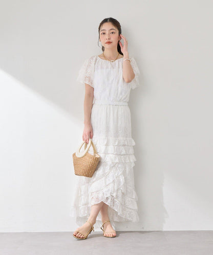 網紗刺繡 荷葉袖 襯衫