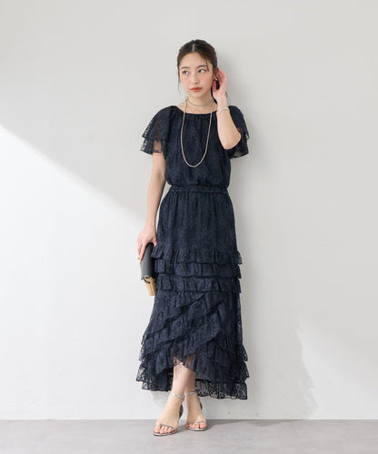 網紗刺繡 荷葉袖 襯衫