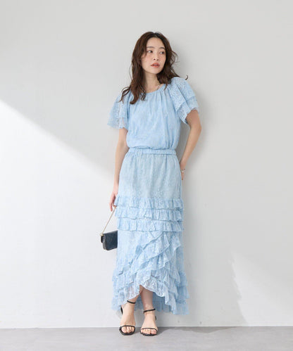 網紗刺繡 荷葉袖 襯衫