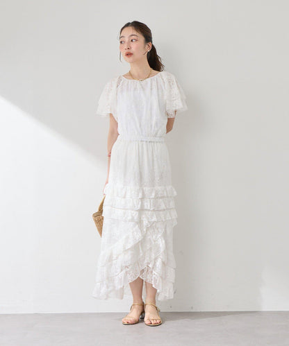 網紗刺繡 荷葉袖 襯衫