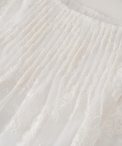 網紗刺繡 荷葉袖 襯衫