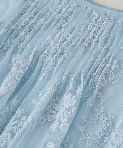 網紗刺繡 荷葉袖 襯衫