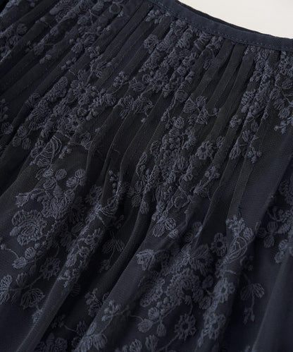 網紗刺繡 荷葉袖 襯衫