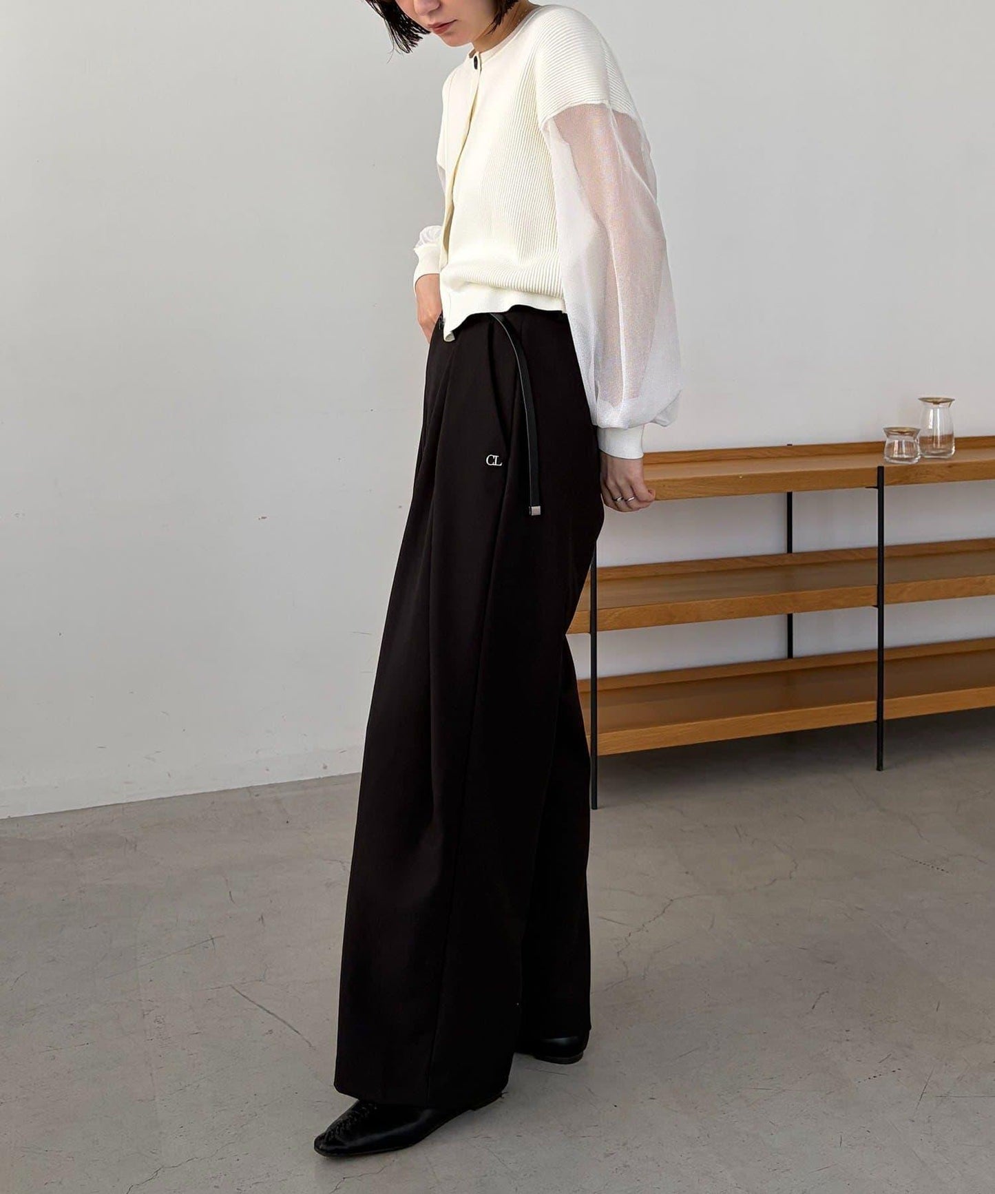 C.L 皮革腰帶設計 不規則褶襉 褲子