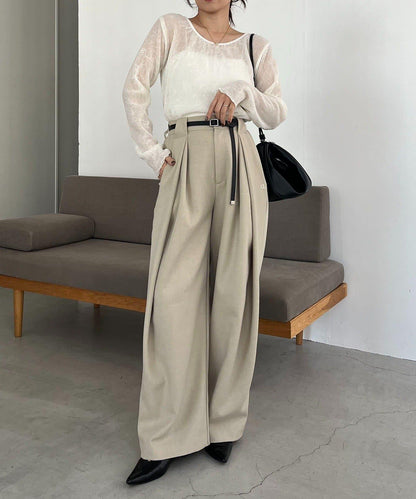 C.L 皮革腰帶設計 不規則褶襉 褲子