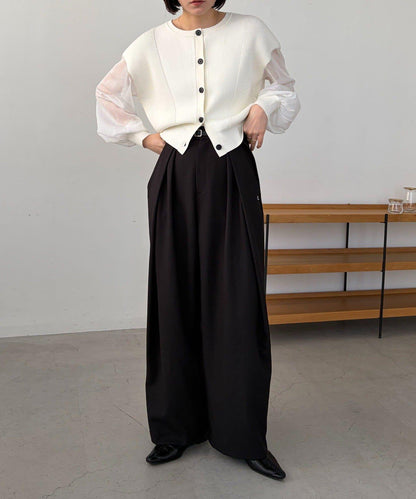 C.L 皮革腰帶設計 不規則褶襉 褲子