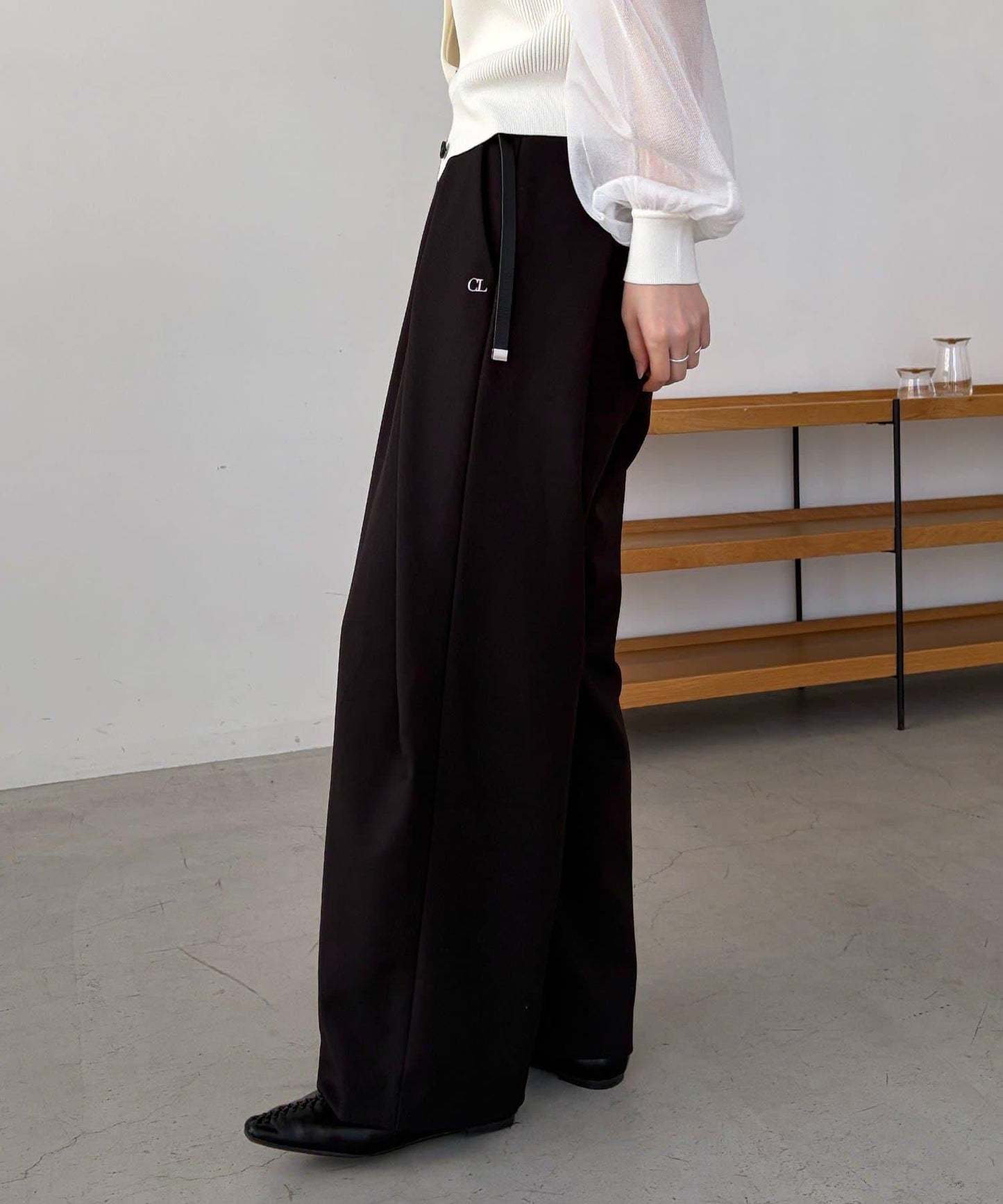 C.L 皮革腰帶設計 不規則褶襉 褲子