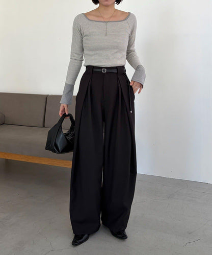 C.L 皮革腰帶設計 不規則褶襉 褲子