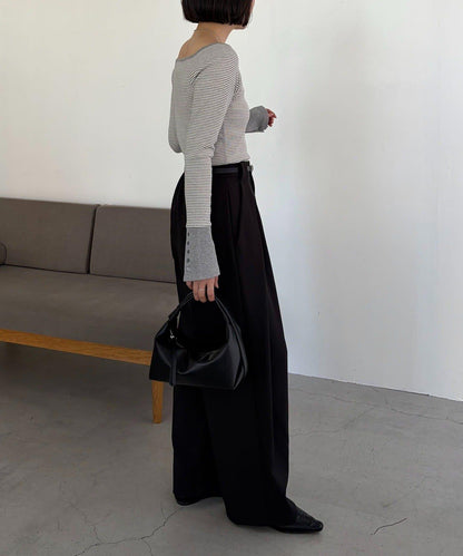 C.L 皮革腰帶設計 不規則褶襉 褲子