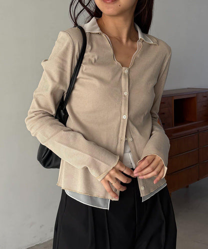 可持續 C.L 透膚疊穿羅紋長袖T恤