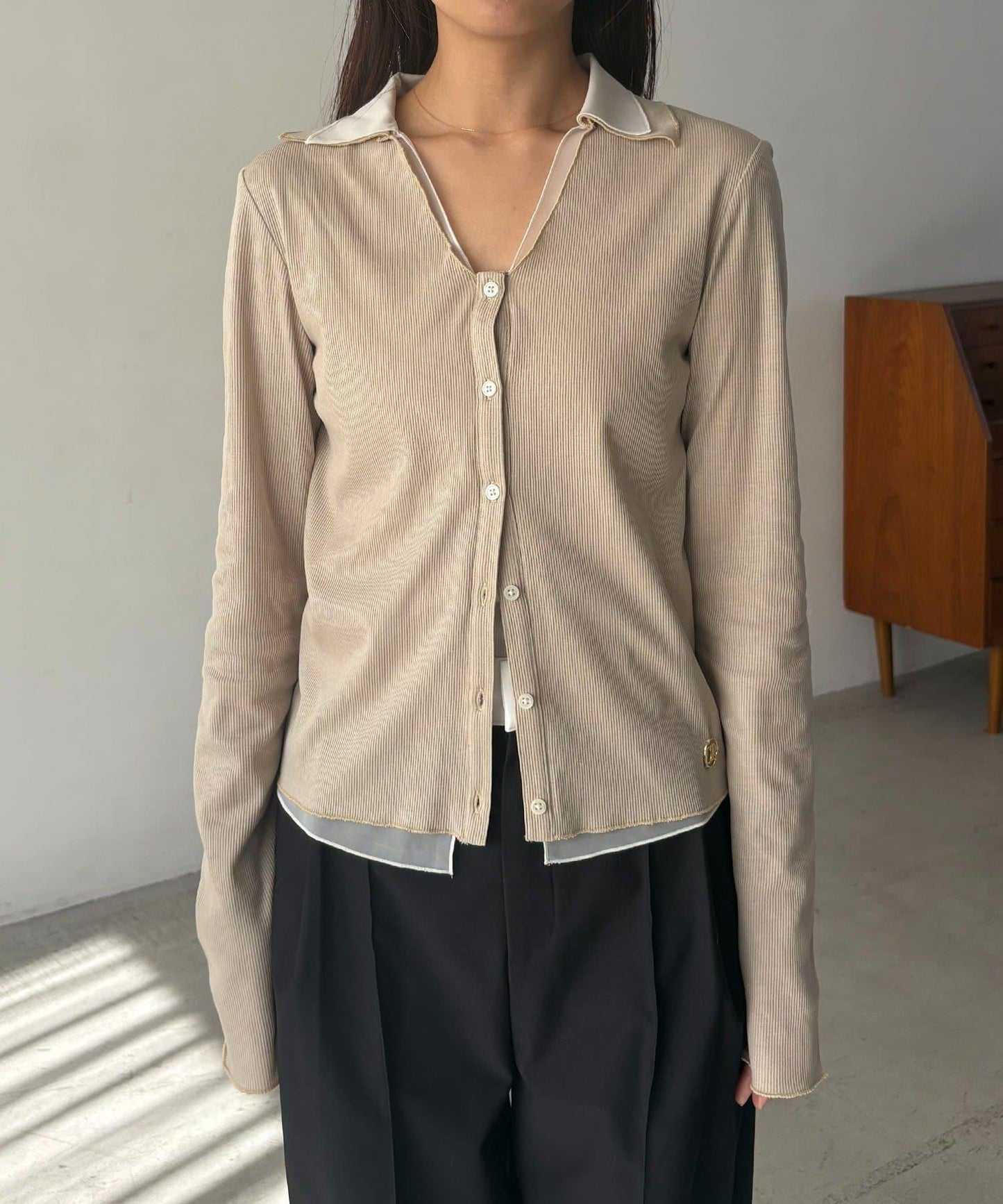 可持續 C.L 透膚疊穿羅紋長袖T恤