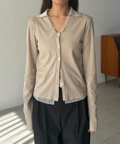 可持續 C.L 透膚疊穿羅紋長袖T恤