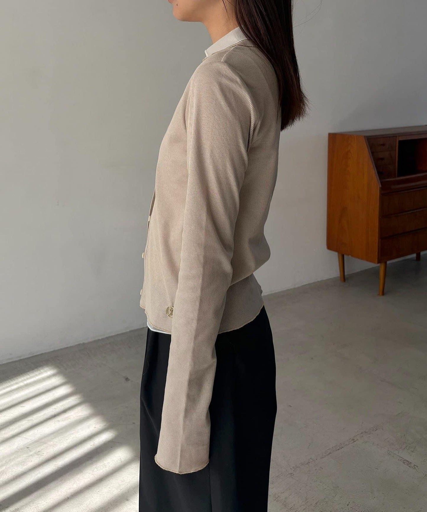 可持續 C.L 透膚疊穿羅紋長袖T恤