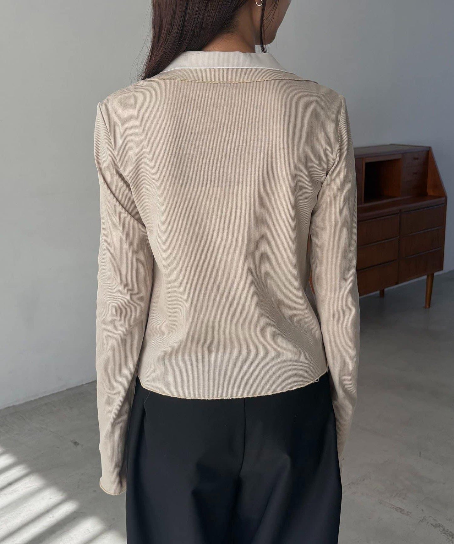 可持續 C.L 透膚疊穿羅紋長袖T恤