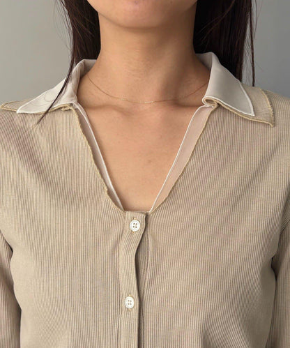 可持續 C.L 透膚疊穿羅紋長袖T恤