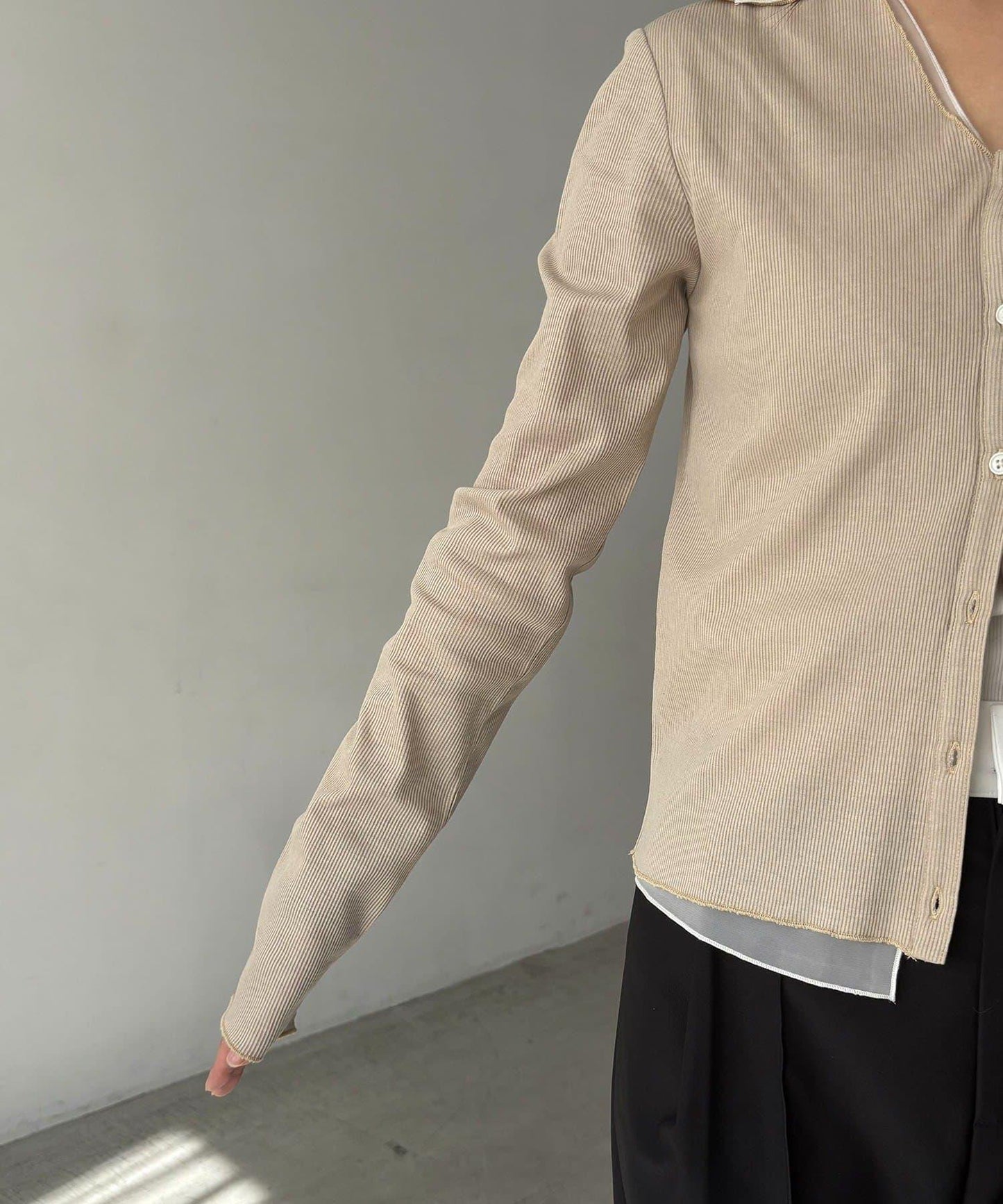 可持續 C.L 透膚疊穿羅紋長袖T恤