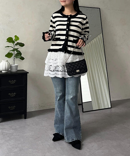 花卉蕾絲疊層迷你半身裙