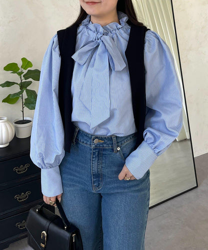 蓬袖 蝴蝶結領 女襯衫