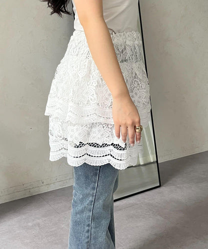 花卉蕾絲疊層迷你半身裙