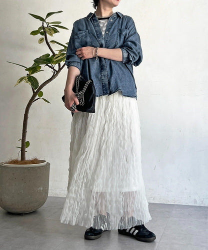 牛仔圓弧下襬襯衫