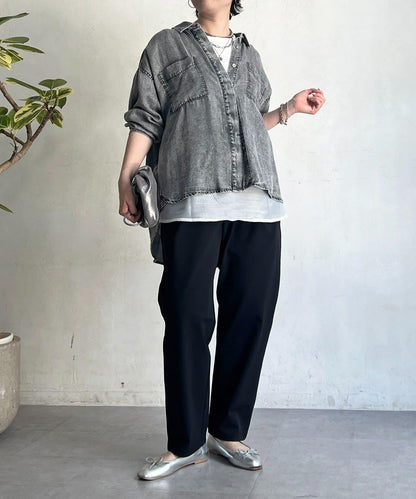 牛仔圓弧下襬襯衫
