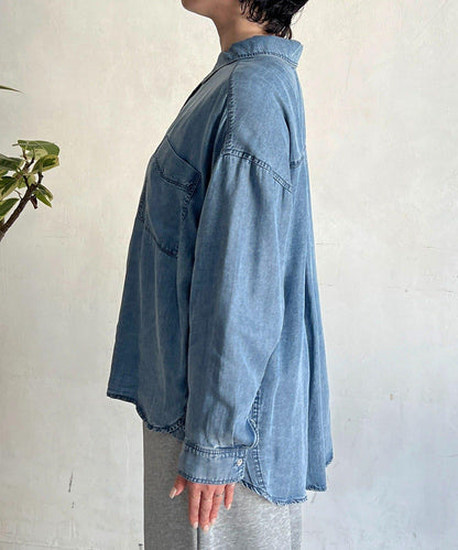 牛仔圓弧下襬襯衫