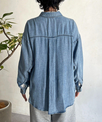 牛仔圓弧下襬襯衫