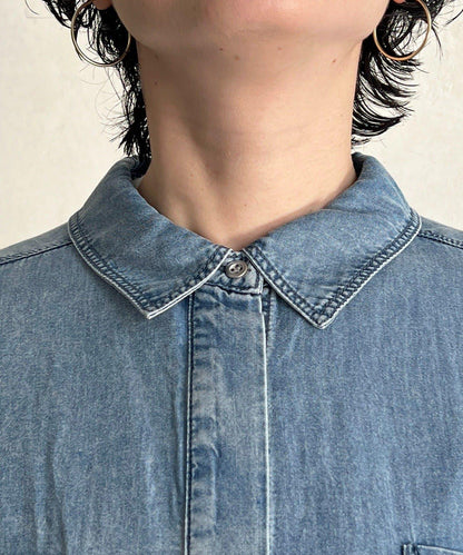 牛仔圓弧下襬襯衫