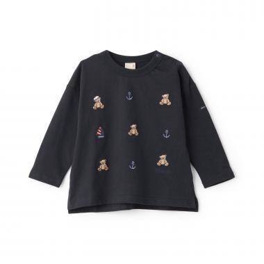 熊刺繡海軍風長袖T恤