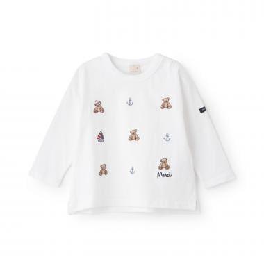 熊刺繡海軍風長袖T恤