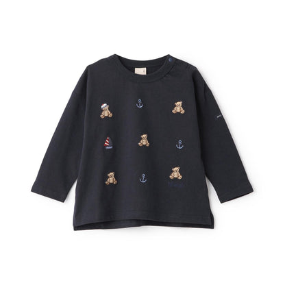 熊刺繡海軍風長袖T恤