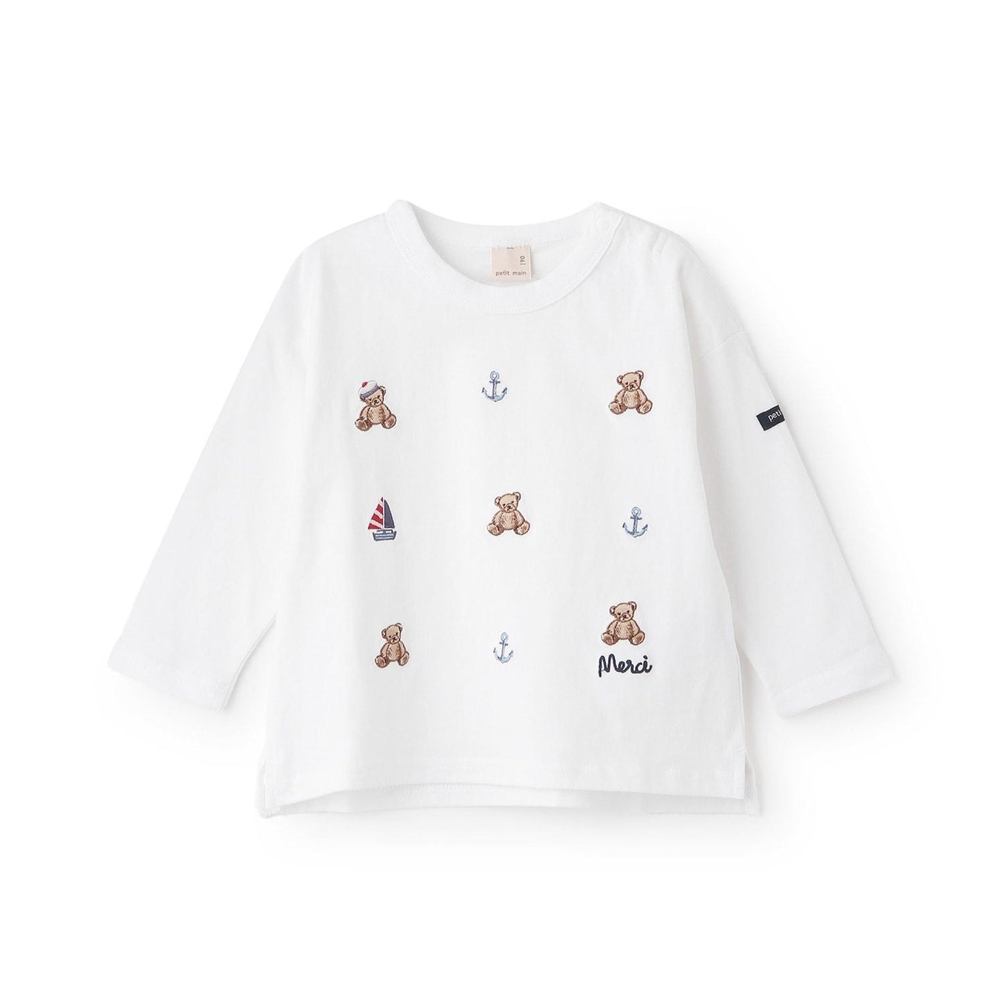 熊刺繡海軍風長袖T恤