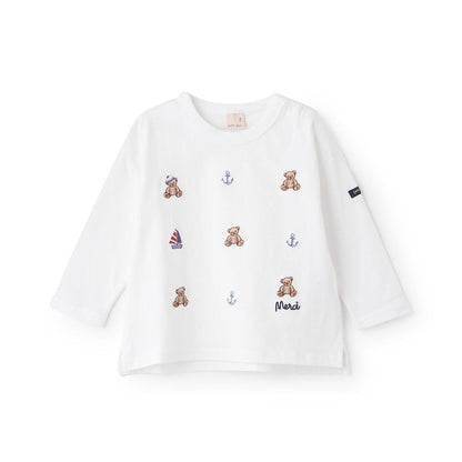 熊刺繡海軍風長袖T恤
