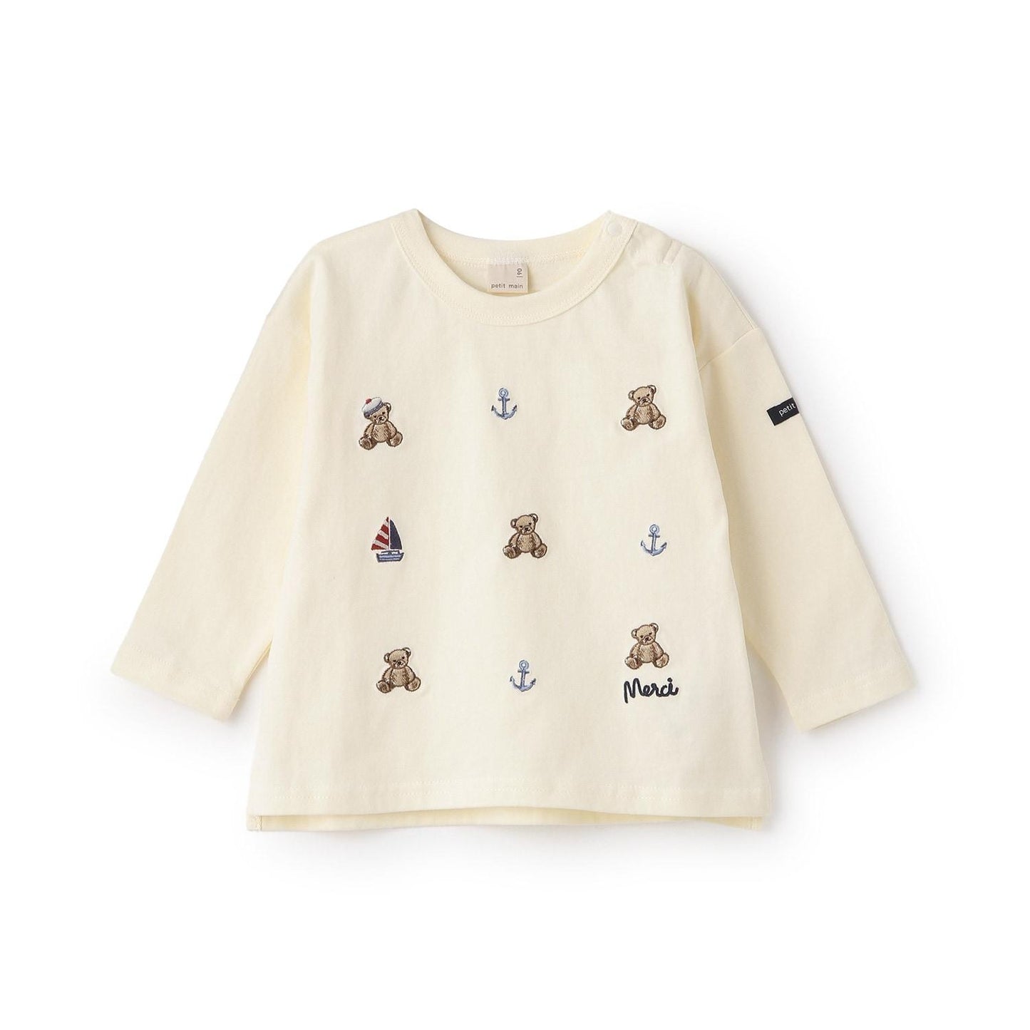 熊刺繡海軍風長袖T恤