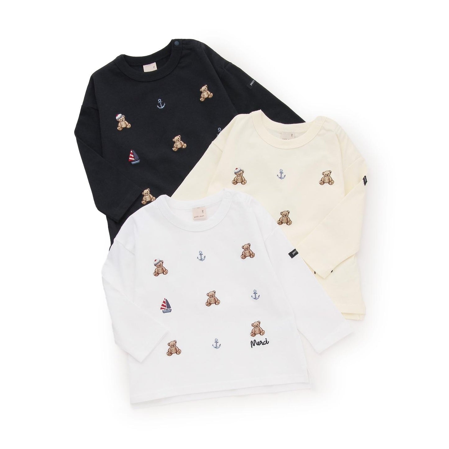 熊刺繡海軍風長袖T恤