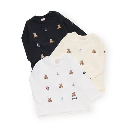 熊刺繡海軍風長袖T恤