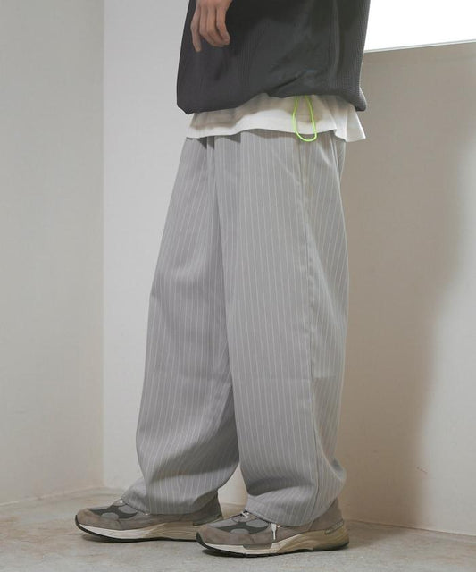 抽繩條紋寬鬆闊腿闊腿褲（可成套搭配）