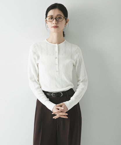 圖案Mesh 亨利領 針織上衣