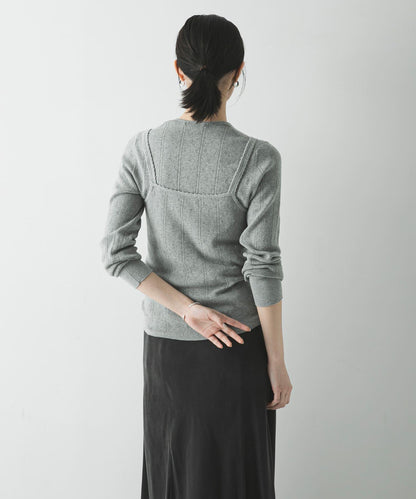 圖案Mesh 亨利領 針織上衣