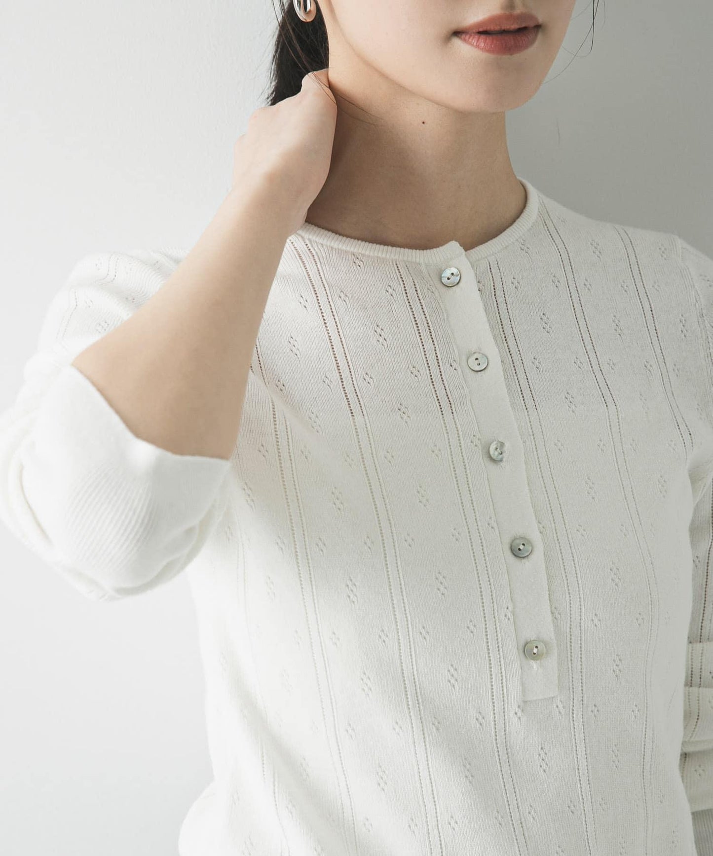 圖案Mesh 亨利領 針織上衣