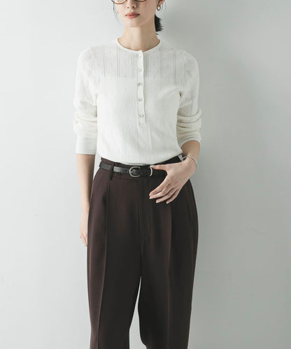 圖案Mesh 亨利領 針織上衣